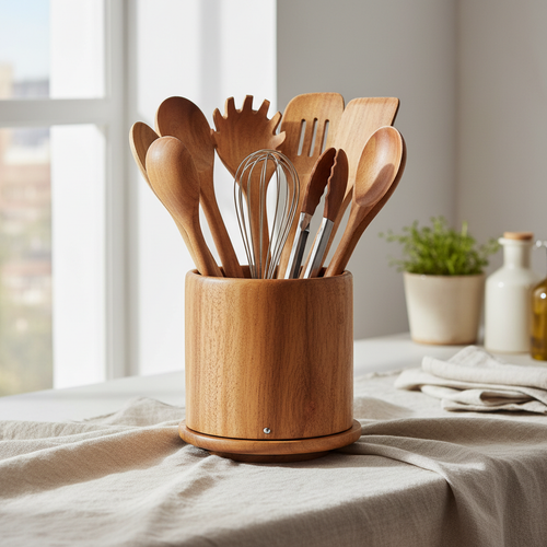 360° Rotating Wooden Utensil Holder