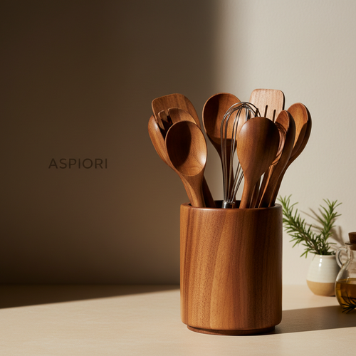360° Rotating Wooden Utensil Holder