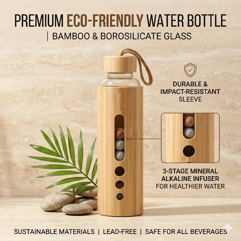Borosilicate Glass Water Bottle with Bamboo Sleeve
