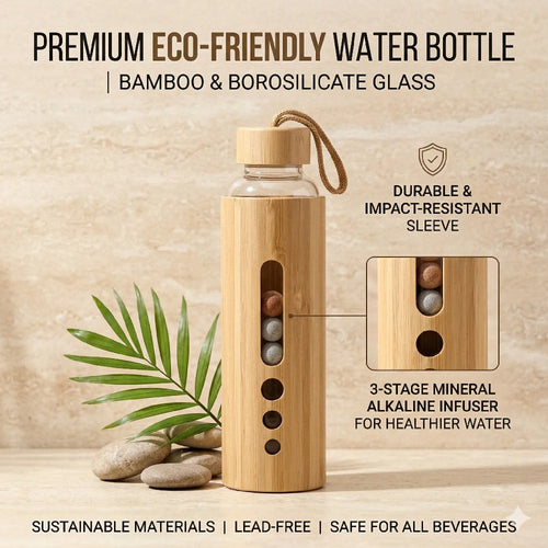 Borosilicate Glass Water Bottle with Bamboo Sleeve
