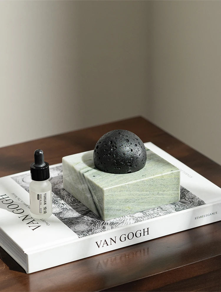 Black Lava Rock Stone Diffuser with Marble Base