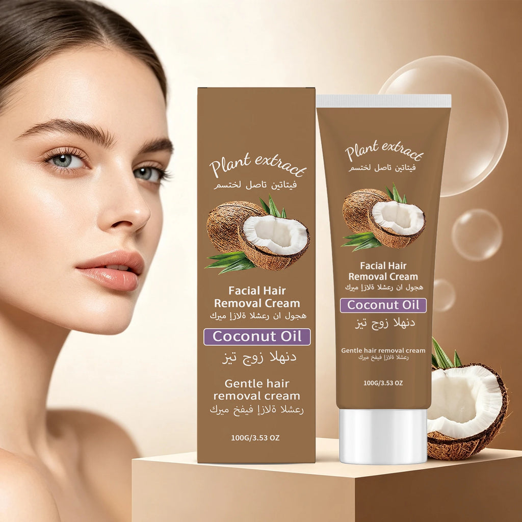 Coconut Oil Facial Hair Removal Cream for Upper Lip and Chin Removes Cheek Fine Hair Lip Hair Smooths and Nourishes Skin Care