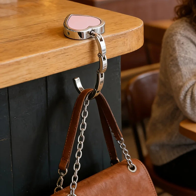 Heart-Shaped Leather Metal Hook, Women's Bag Hook Stand, Desktop Hook Bag Stand, Available in 7 Colors, Suitable for Travel, Office, and Leisure, Supports up to 22.05 Lb, Made of Sturdy and Durable Metal, Leather Style