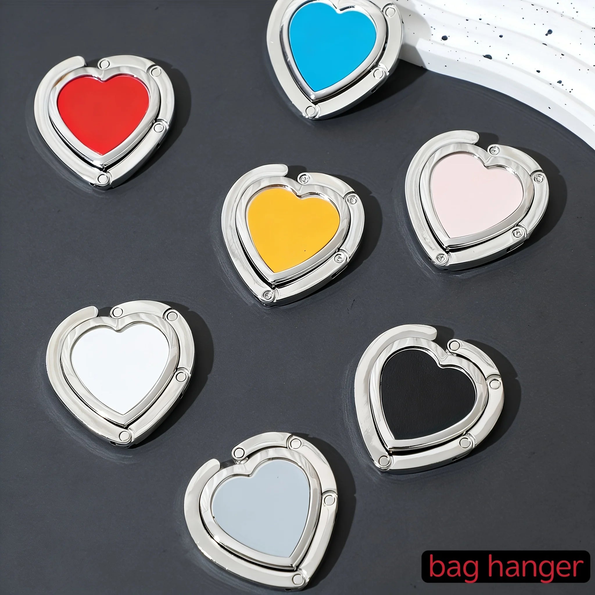 Heart-Shaped Leather Metal Hook, Women's Bag Hook Stand, Desktop Hook Bag Stand, Available in 7 Colors, Suitable for Travel, Office, and Leisure, Supports up to 22.05 Lb, Made of Sturdy and Durable Metal, Leather Style