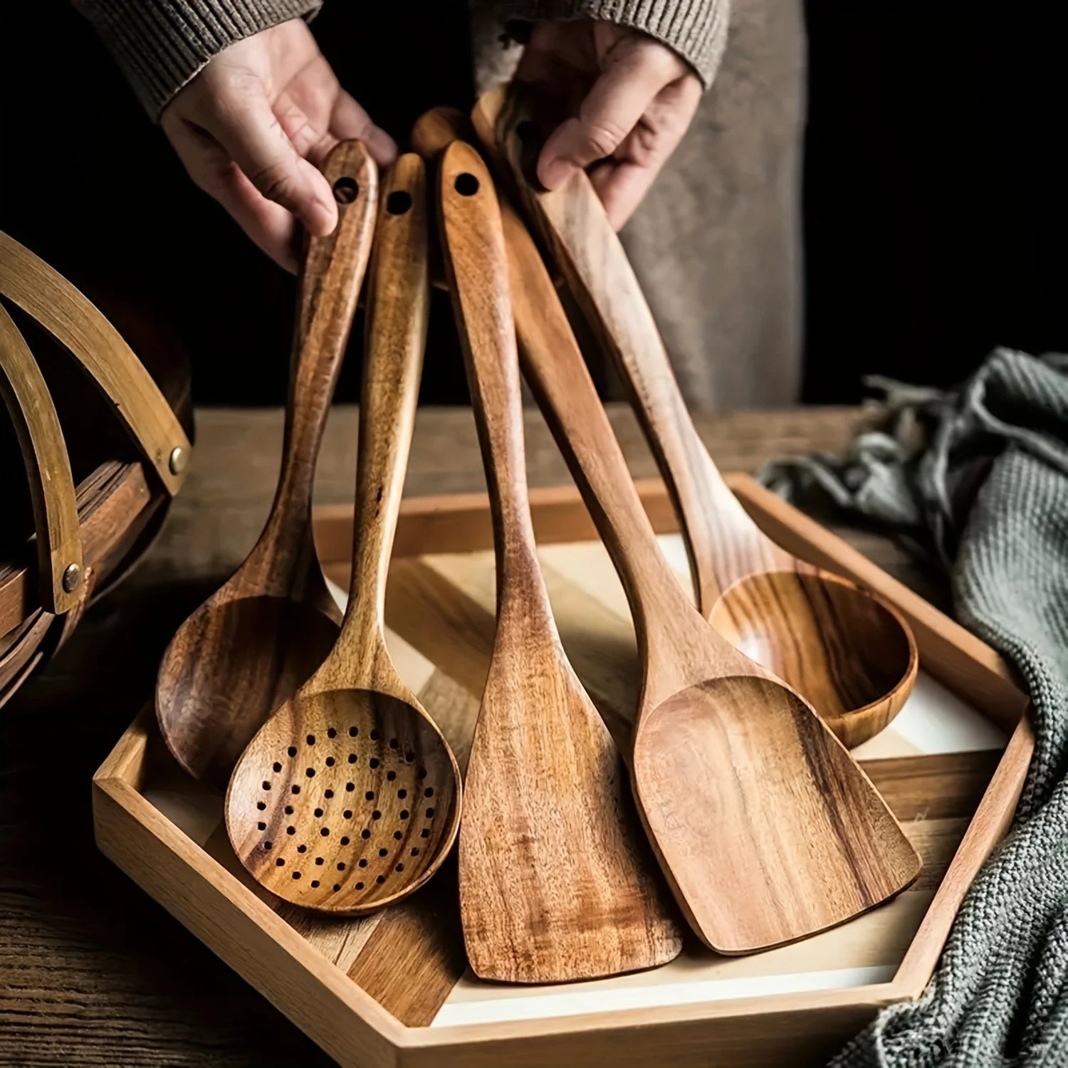 Teak Wood Cooking Utensil Set (5 Pieces)