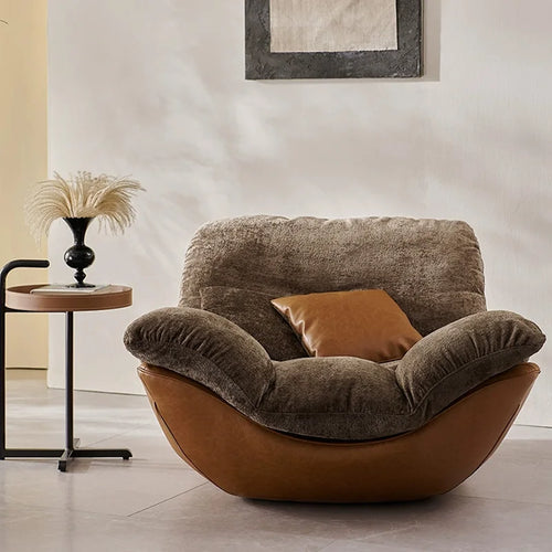 #Nordic Italian Minimalism Genuine Leather Living Room Lounge Chair Sofa Recliner High-end Bedroom Home Furniture Wood Legs