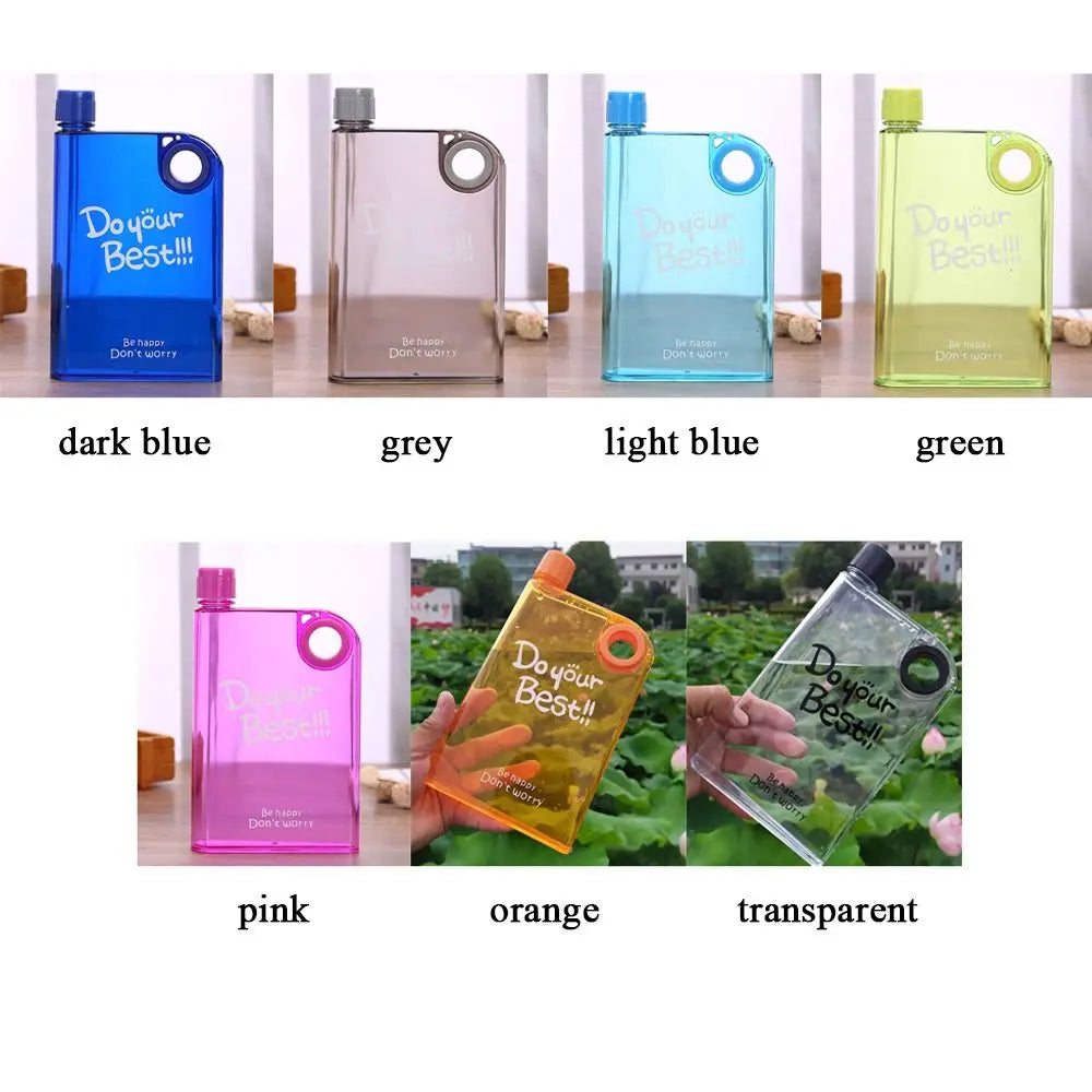 380ml Transparent Flat Water Bottle Plastic Travel Bicycle Drinking Juice Cup Reusable Portable Bottle BPA-free Sports Kettle