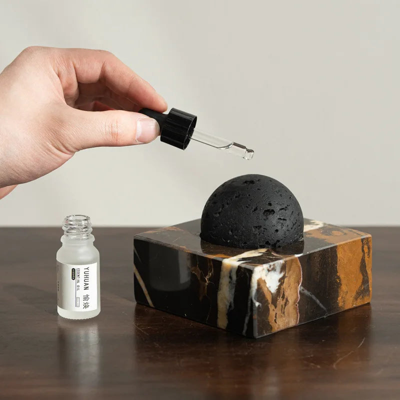 Black Lava Rock Stone Diffuser with Marble Base