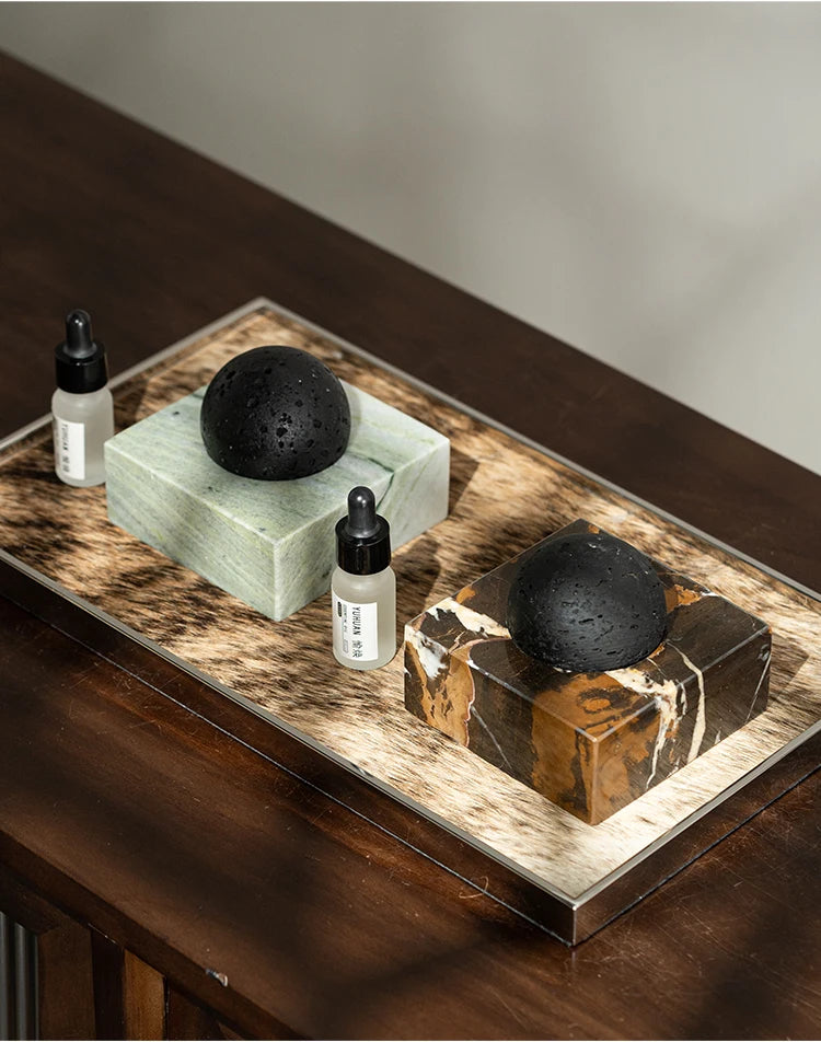 Black Lava Rock Stone Diffuser with Marble Base