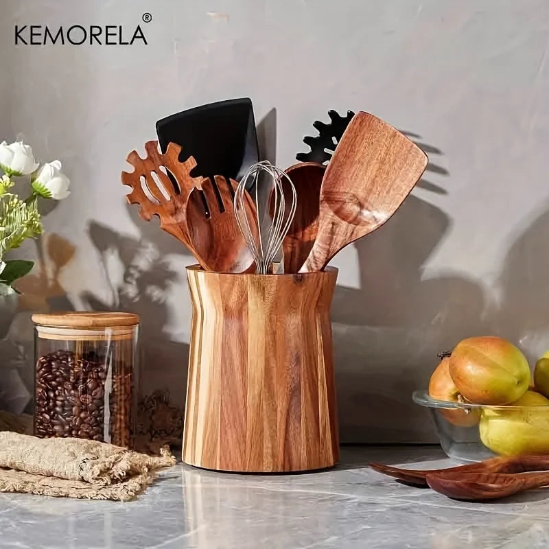 360° Rotating Wooden Utensil Holder