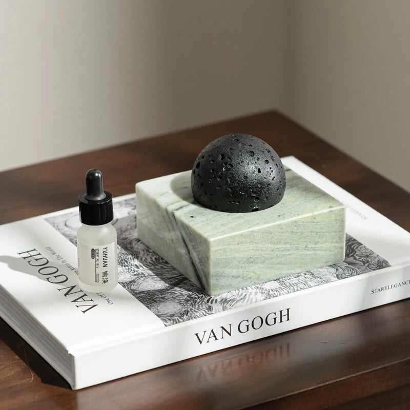 Black Lava Rock Stone Diffuser with Marble Base