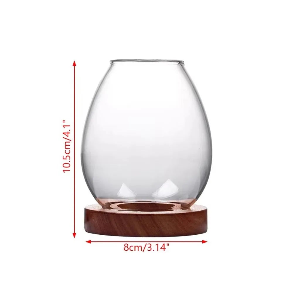 Transparent Glass Candlesticks Hollow Windproof Candle Holder with Wood Base Round Candle Cup Cover Dining Table Decoration