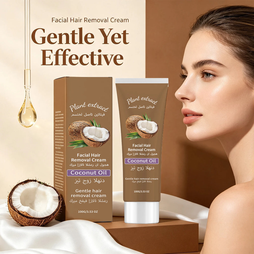 Coconut Oil Facial Hair Removal Cream for Upper Lip and Chin Removes Cheek Fine Hair Lip Hair Smooths and Nourishes Skin Care