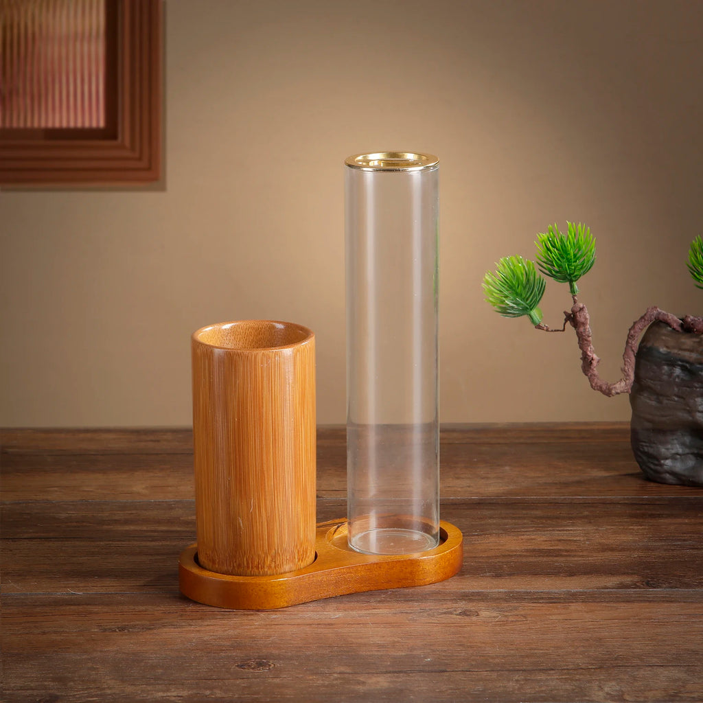 Glass & Bamboo Incense Holder Set