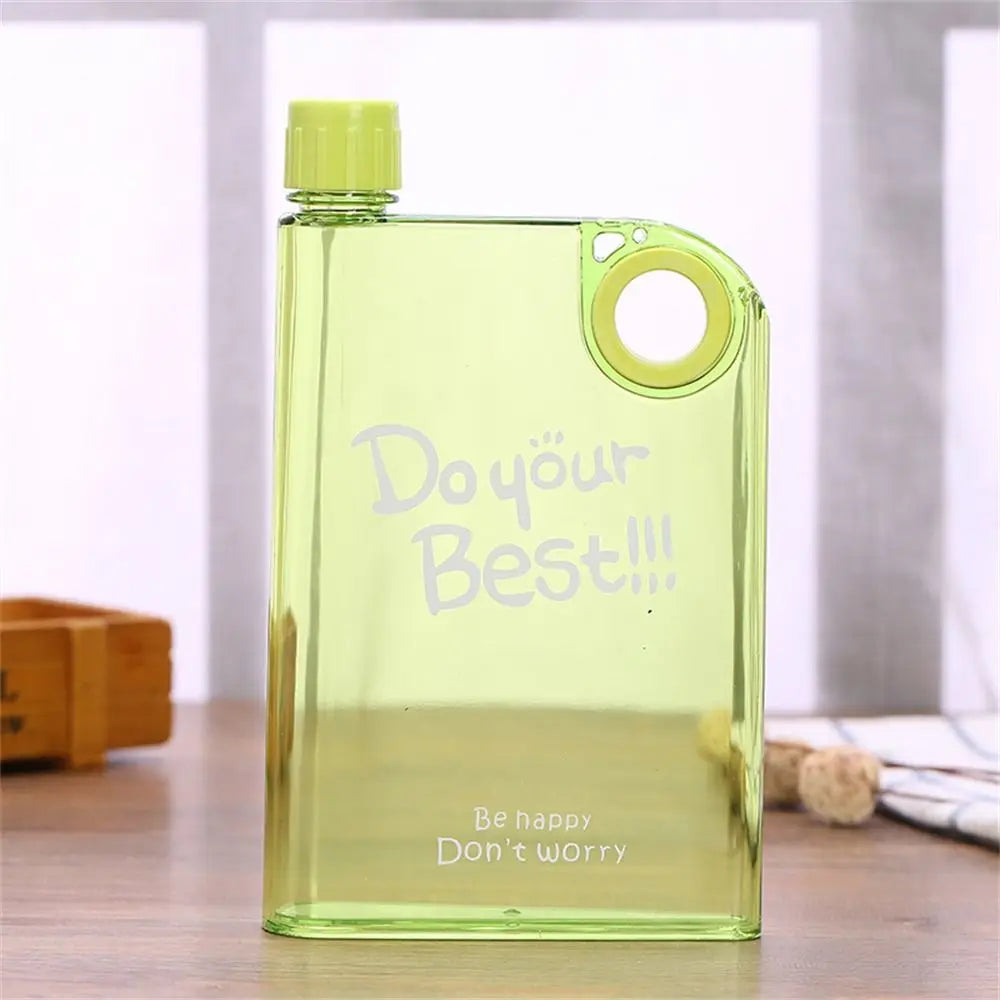 380ml Transparent Flat Water Bottle Plastic Travel Bicycle Drinking Juice Cup Reusable Portable Bottle BPA-free Sports Kettle