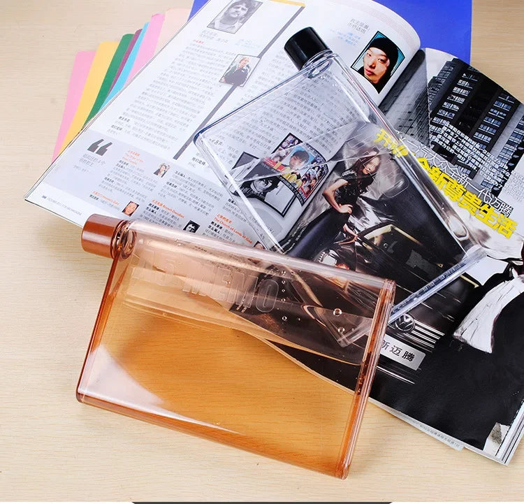 350ml/420ml Originality Notebook Type Water Bottle Flat Paper Kettle BPA-free Hydro Flask Transparent Plastic Water Bottle
