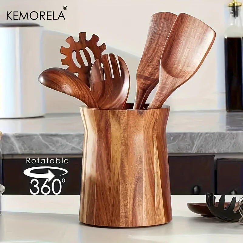 360° Rotating Wooden Utensil Holder