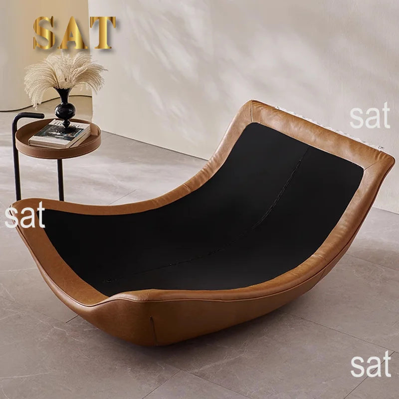 #Nordic Italian Minimalism Genuine Leather Living Room Lounge Chair Sofa Recliner High-end Bedroom Home Furniture Wood Legs