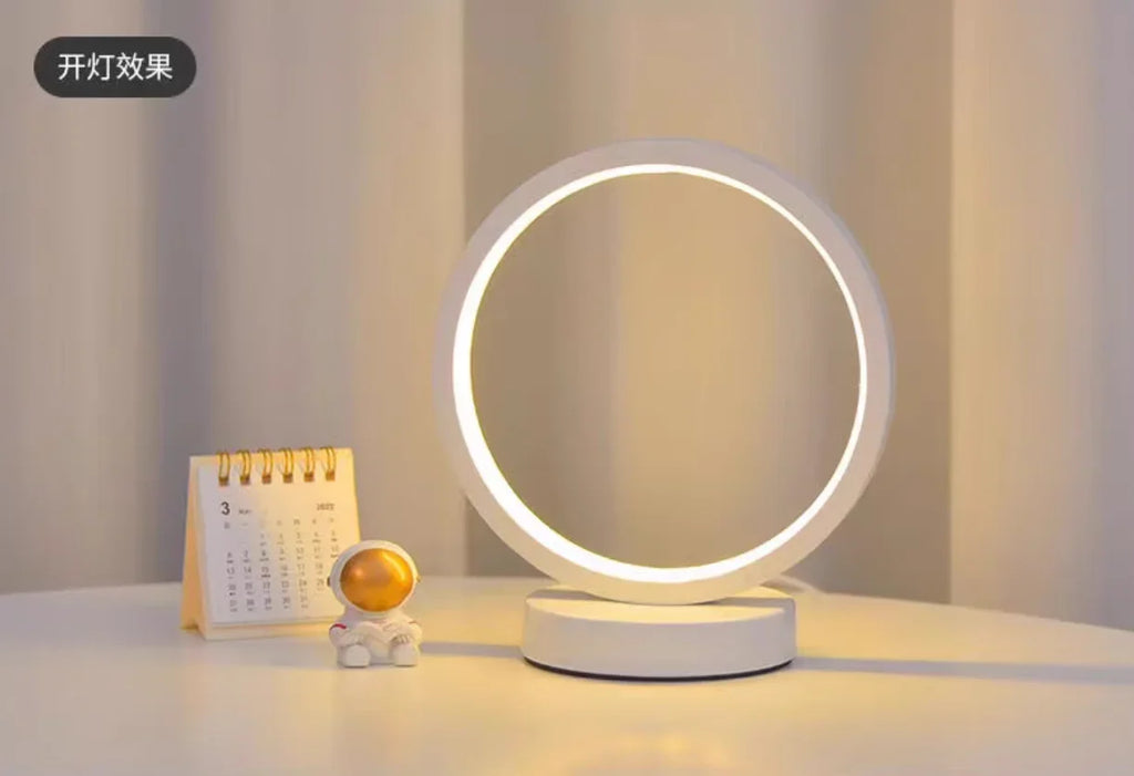 20CM LED Simple Circular Ring Table Lamp Bedroom Bedside Living Room Restaurant Hotel Decorative Lamp Dimmable Round Night Light