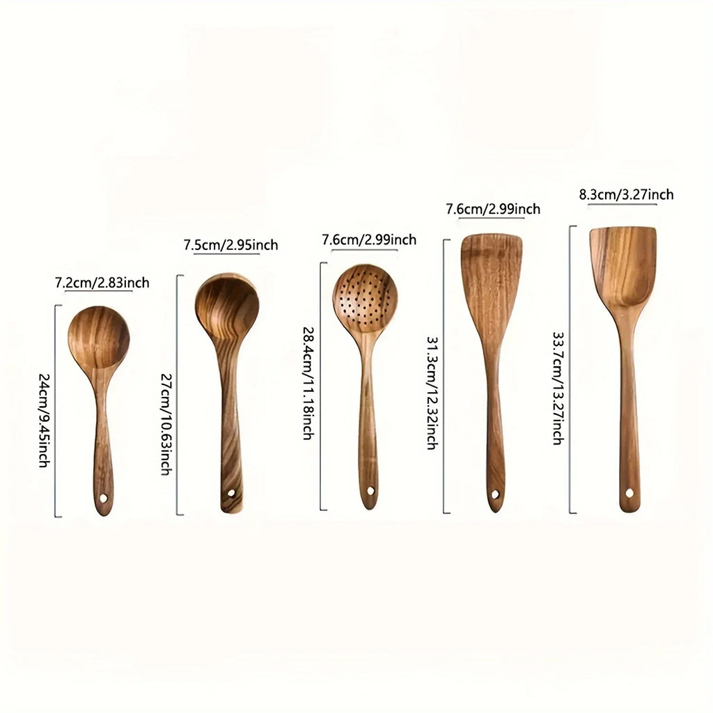 Teak Wood Cooking Utensil Set (5 Pieces)