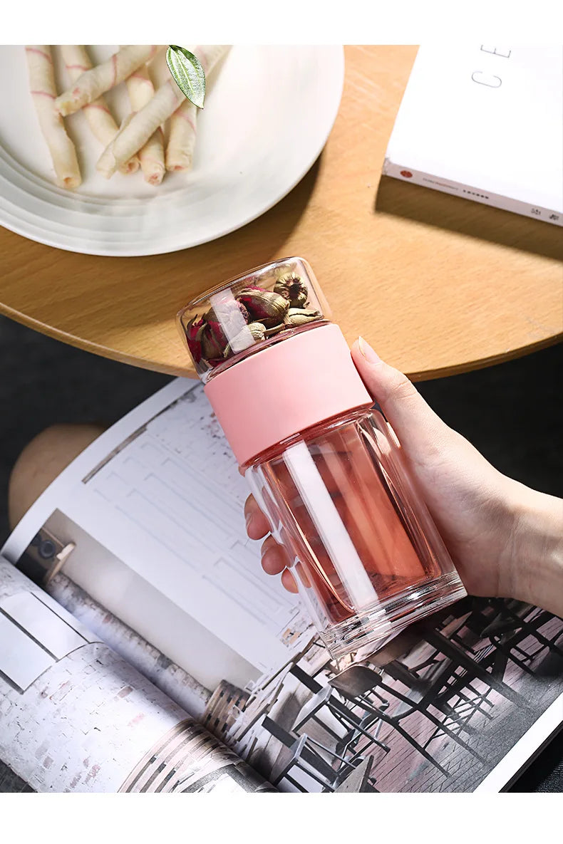 Double Glass Tea Infuser Bottle