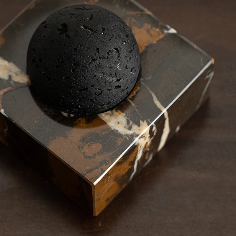 Black Lava Rock Stone Diffuser with Marble Base