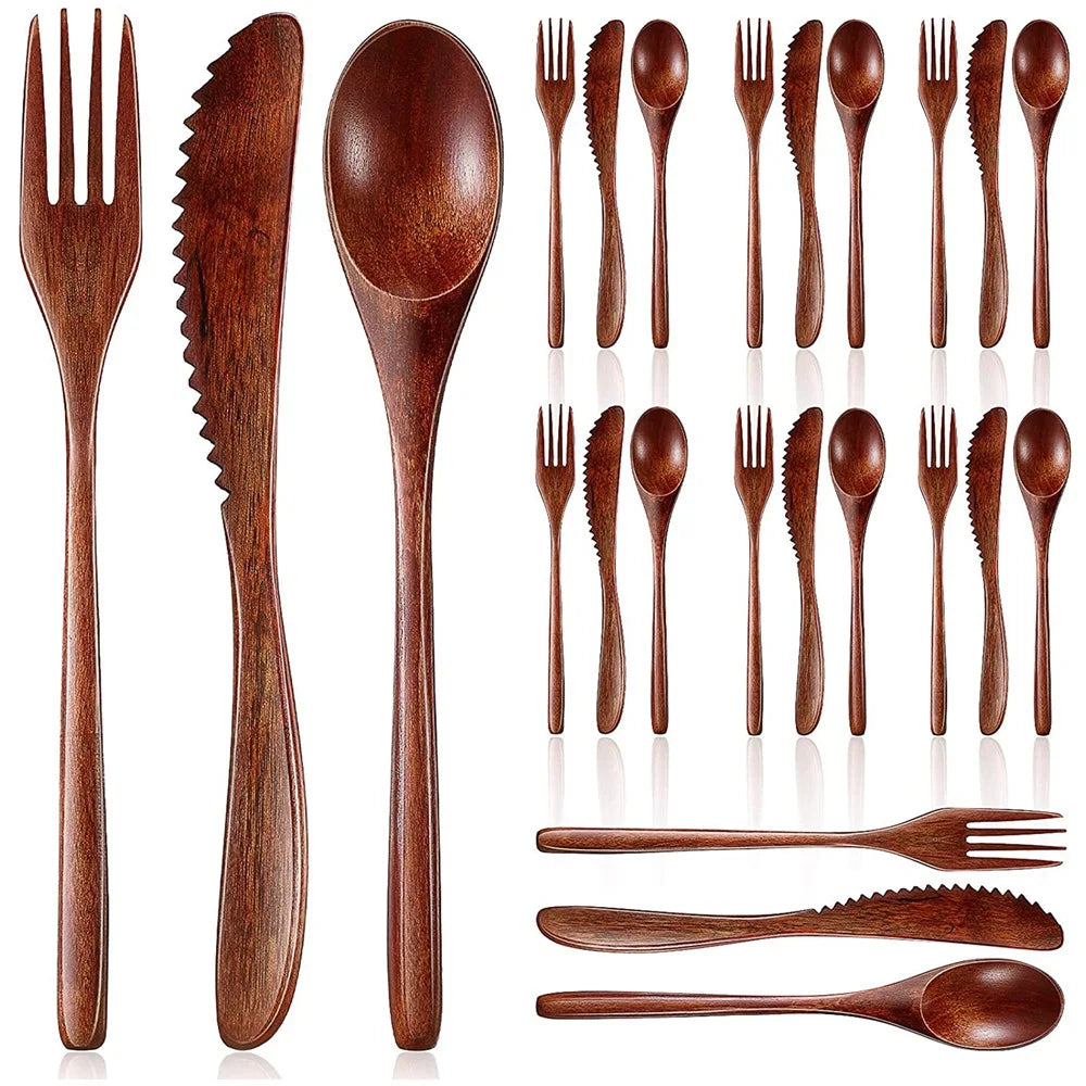 Wooden Cutlery Set (24 Pieces)