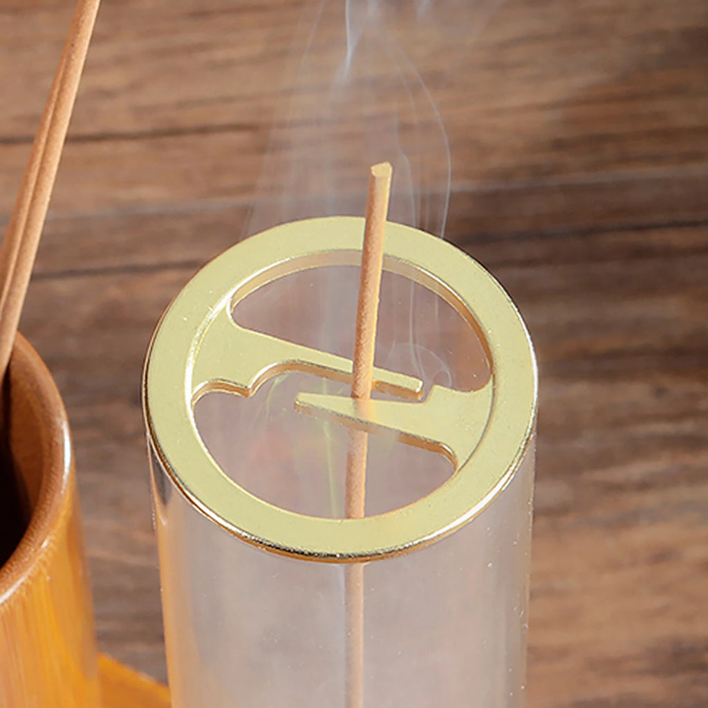 Glass & Bamboo Incense Holder Set