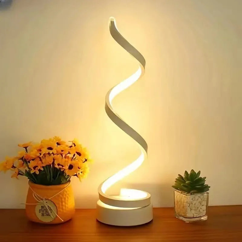 Modern 3 Colors Dimmable Desk Lamp Creative Spiral LED Night Light for Living Room Office Bedroom Bedside Ambient Table Lighting