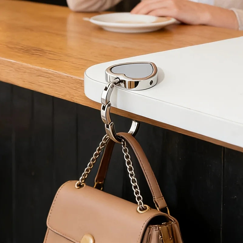 Heart-Shaped Leather Metal Hook, Women's Bag Hook Stand, Desktop Hook Bag Stand, Available in 7 Colors, Suitable for Travel, Office, and Leisure, Supports up to 22.05 Lb, Made of Sturdy and Durable Metal, Leather Style