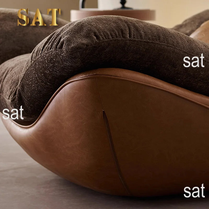 #Nordic Italian Minimalism Genuine Leather Living Room Lounge Chair Sofa Recliner High-end Bedroom Home Furniture Wood Legs