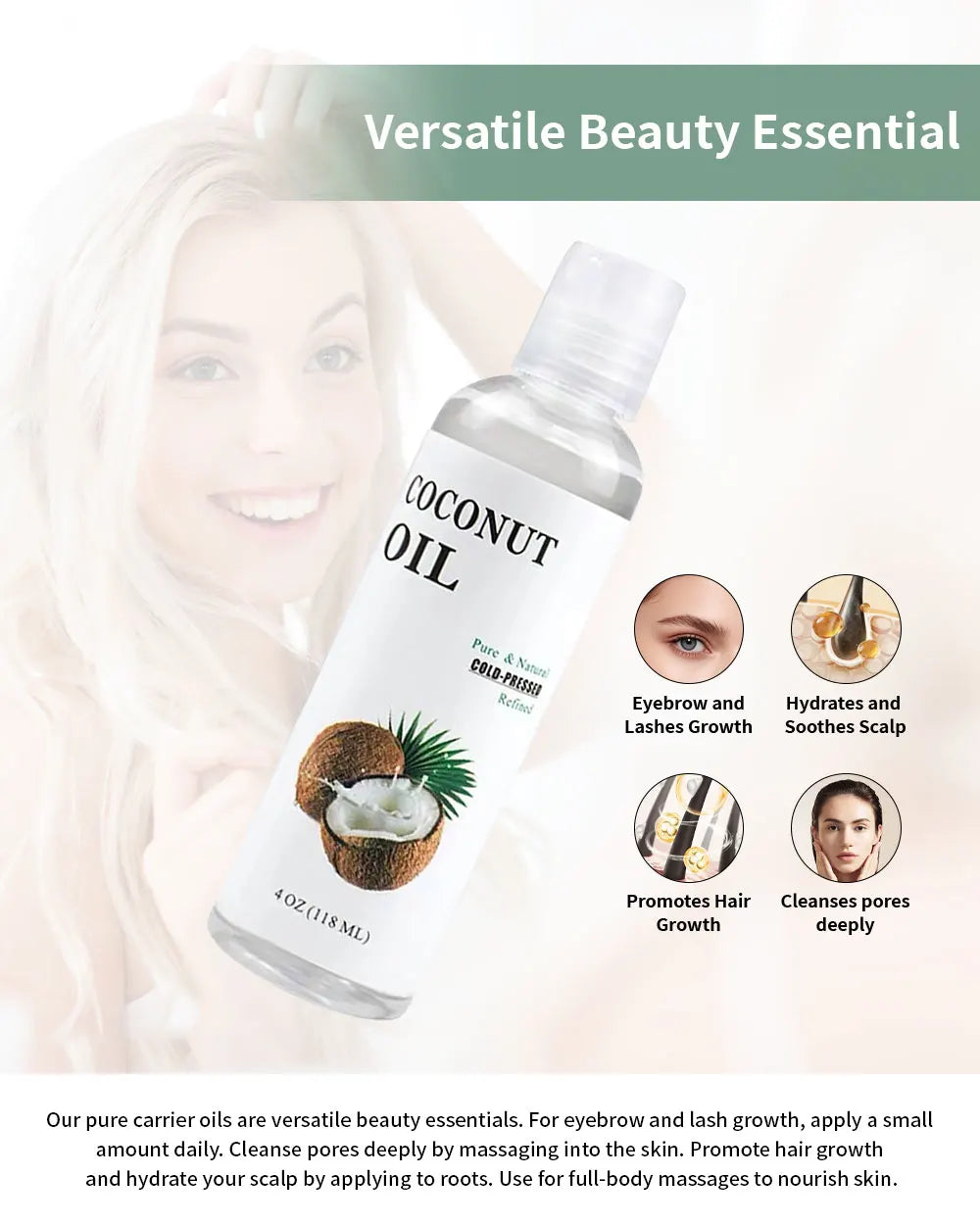 Liquid Coconut Oil 16 oz Pure Natural Organic Fractionated Carrier Oil for Skin Hair Care Massage Aromatherapy Moisturizing