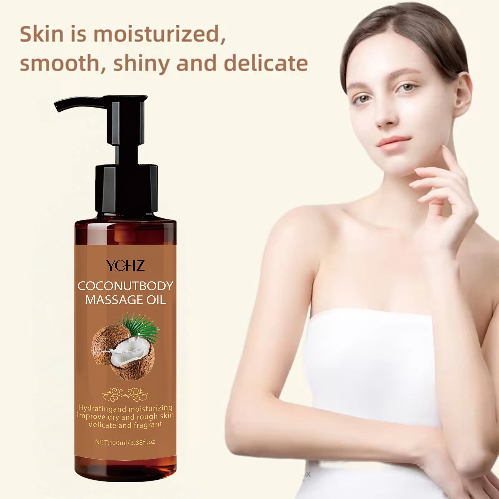Coconut Moisturizing Massage Oil - Hydrating and Moisturizing, Long-Lasting Fragrance, Fragrance-Free, Suitable for Face, Body, Hair, and Diffusers/Humidifiers - 100ml
