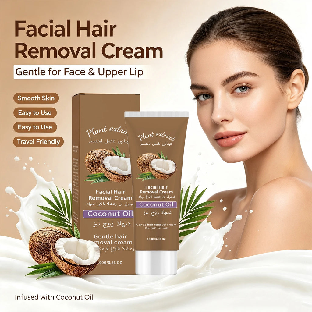 Coconut Oil Facial Hair Removal Cream for Upper Lip and Chin Removes Cheek Fine Hair Lip Hair Smooths and Nourishes Skin Care