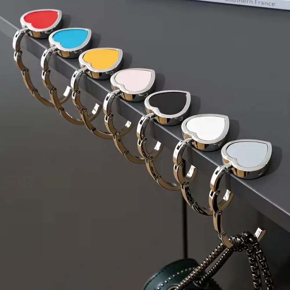 Heart-Shaped Leather Metal Hook, Women's Bag Hook Stand, Desktop Hook Bag Stand, Available in 7 Colors, Suitable for Travel, Office, and Leisure, Supports up to 22.05 Lb, Made of Sturdy and Durable Metal, Leather Style