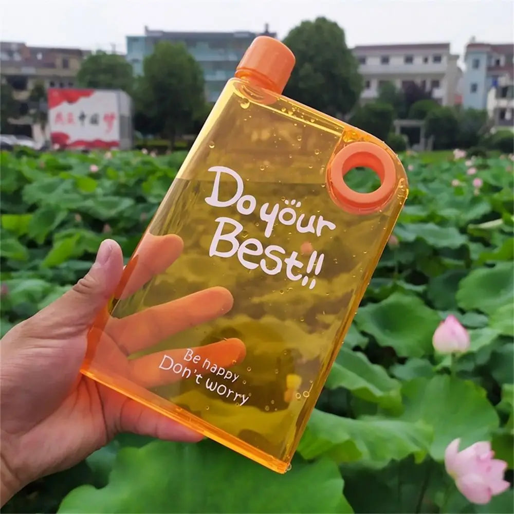 380ml Transparent Flat Water Bottle Plastic Travel Bicycle Drinking Juice Cup Reusable Portable Bottle BPA-free Sports Kettle