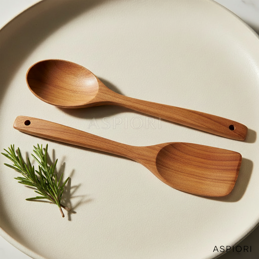 Natural Wood Cooking Spoon & Spatula - Black Watermark v2